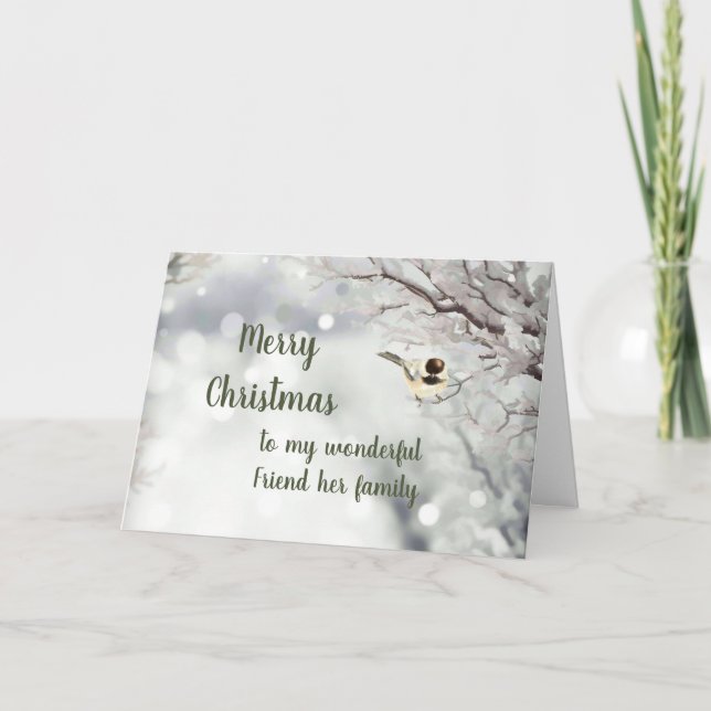 Merry Christmas Winter Frost Bird Friend & Family Holiday Card (Front)