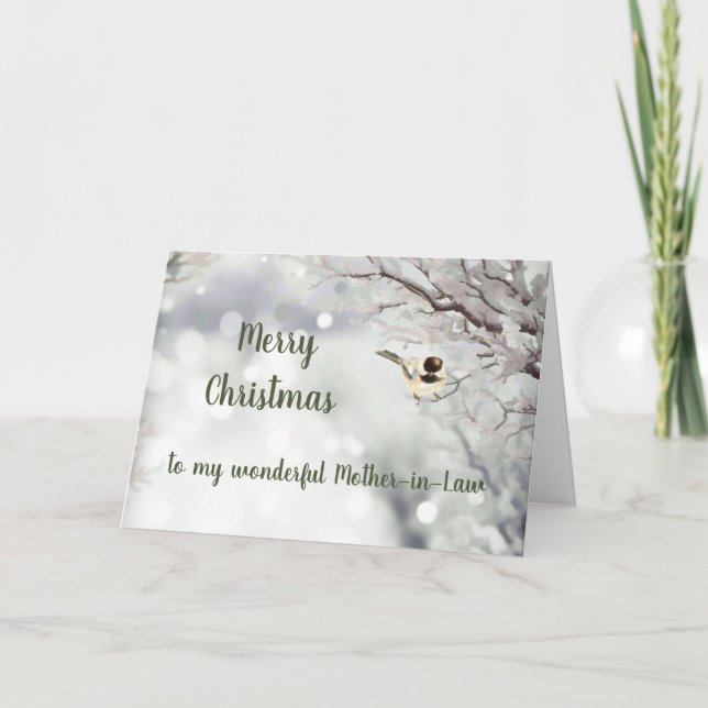 Merry Christmas Winter Frost Bird Mother-in-Law Holiday Card (Front)