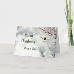 Merry Christmas Winter Frost Bird Mum & Dad Holiday Card