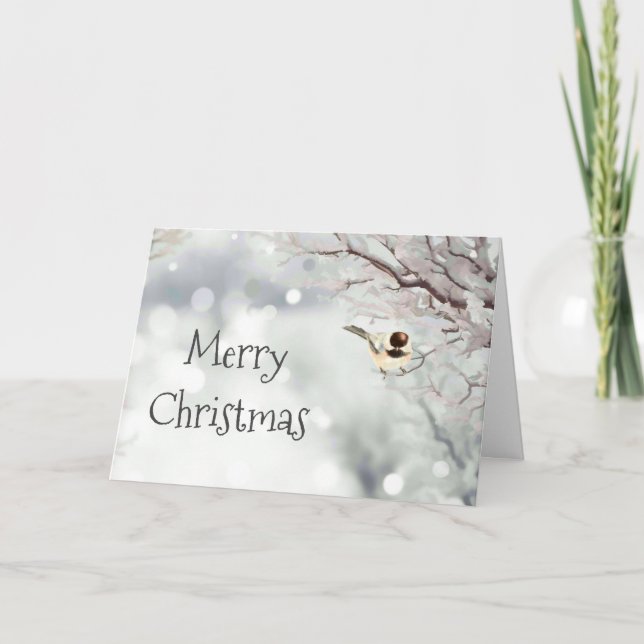 Merry Christmas Winter Frost Bird Scripture Holiday Card (Front)
