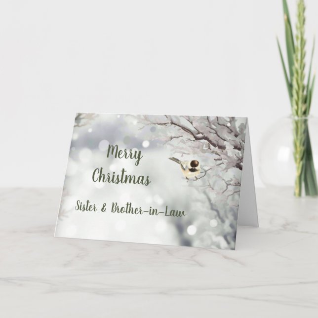 Merry Christmas Winter Frost Bird Sister & Brother Holiday Card (Front)
