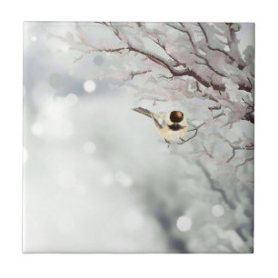 Merry Christmas Winter Frost Bird Traditional Ceramic Tile