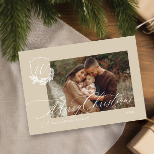 Merry Christmas Winter Garland Monogram Photo Holiday Card