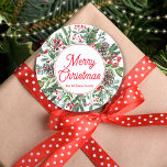 merry christmas winter greenery red calligraphy  classic round sticker<br><div class="desc">merry christmas winter greenery red calligraphy Classic Round Sticker</div>