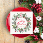 merry christmas winter greenery red script chic napkin<br><div class="desc">elegant merry christmas winter greenery red script chic Napkins</div>