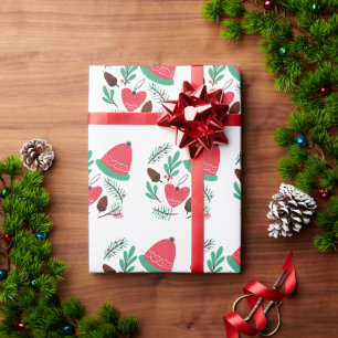 Merry Christmas Winter Hat And Pinecones Wrapping Paper