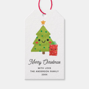 Merry Christmas. Winter holiday cute funny tree Gift Tags