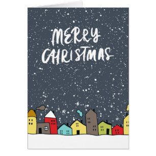 Merry Christmas, Winter Houses Illustration