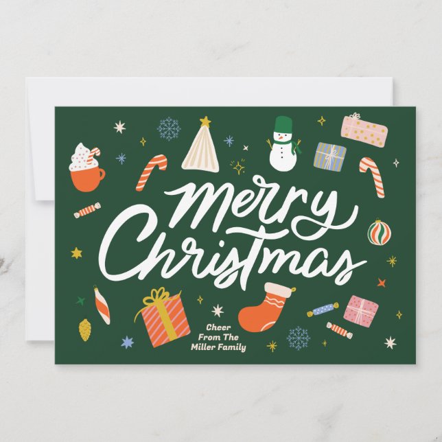 Merry Christmas Winter Icons Illustrated Holiday Card (Front)