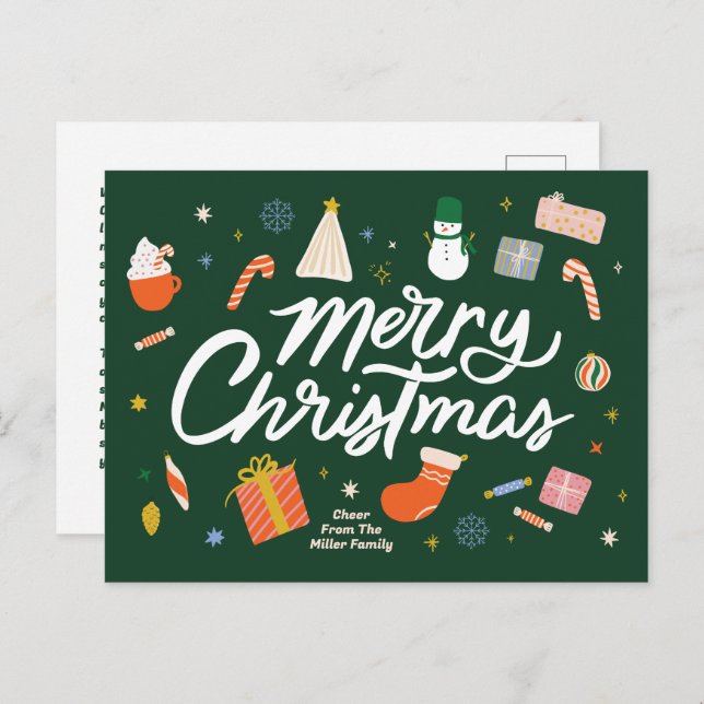 Merry Christmas Winter Icons Illustrated Holiday Postcard (Front/Back)