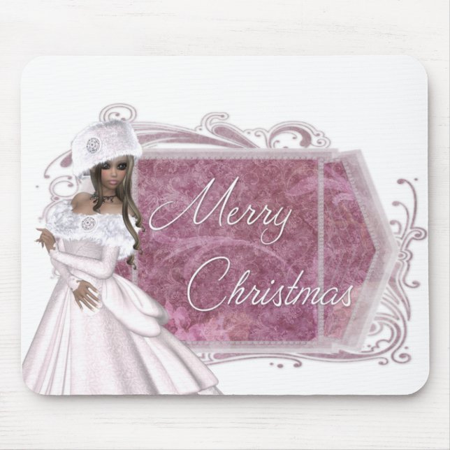 Merry Christmas Winter Lady Designed Mousepad (Front)