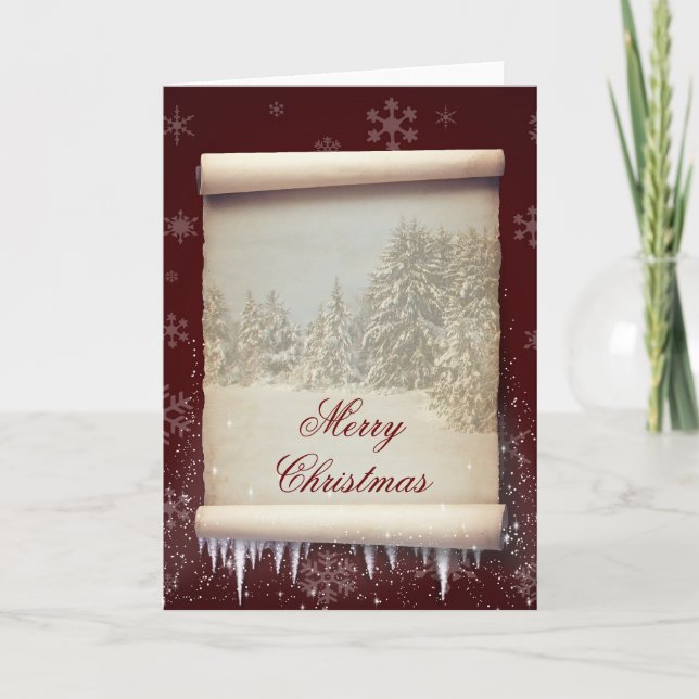 Merry Christmas Winter Parchment Illustration Holiday Card (Front)