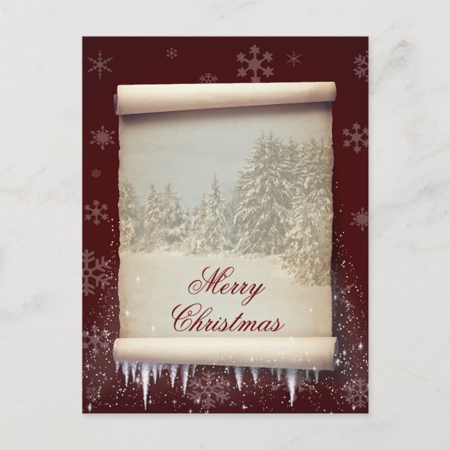 Merry Christmas Winter Parchment Illustration Holiday Postcard (Front)