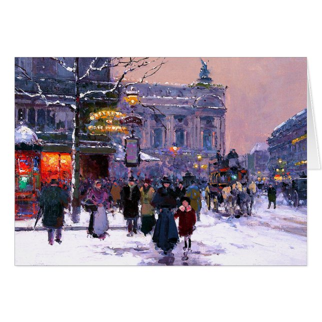 Merry Christmas. Winter Parisian Scene Card (Front Horizontal)