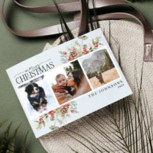 Merry Christmas Winter Pine Berry Botanical Photo Holiday Postcard