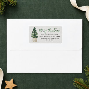 Merry Christmas Winter Pine Tree Return Address Label