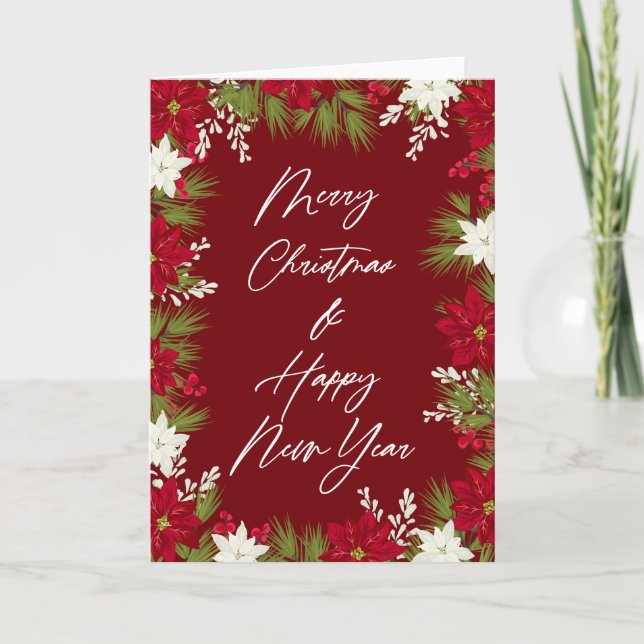 Merry Christmas Winter Red Bold Poinsettia Border  Card (Front)