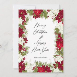 Merry Christmas Winter Red Bold Poinsettia White Card
