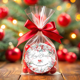 Merry Christmas Winter Red Floral Botanical Classic Round Sticker