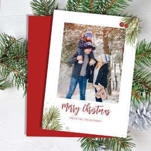 Merry Christmas Winter Red Holly Berries 1 Photo  Holiday Card