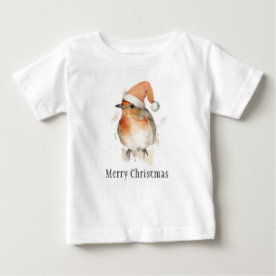 Merry Christmas Winter Robin Bird Wildlife Stylish Baby T-Shirt