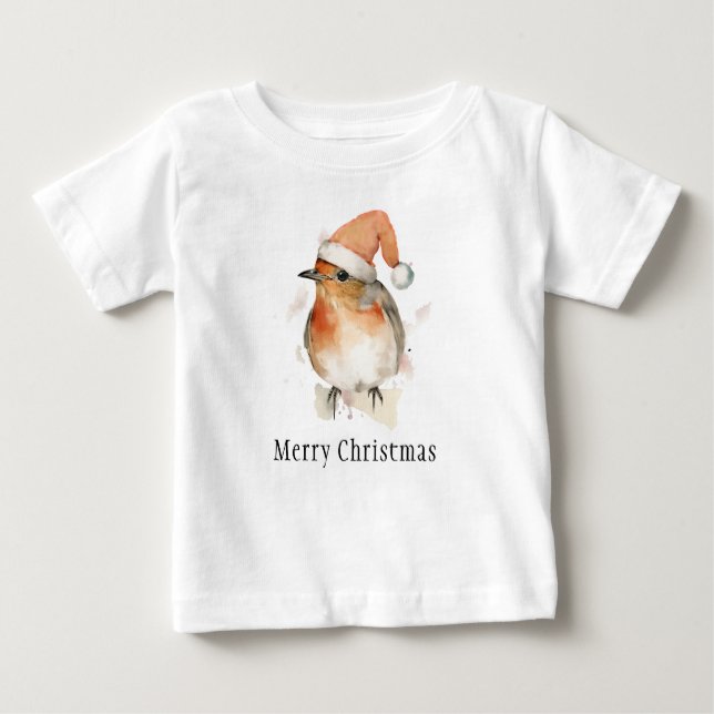 Merry Christmas Winter Robin Bird Wildlife Stylish Baby T-Shirt (Front)