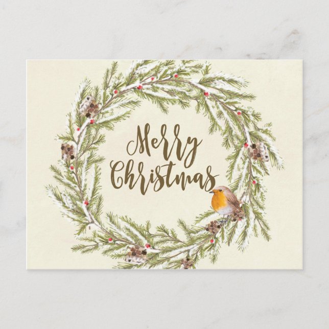 merry christmas winter robin postcard (Front)