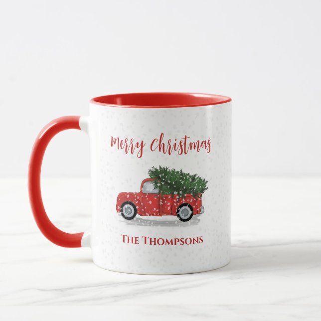 Merry Christmas Winter Rustic Red Truck Cute Snow Mug (Left)