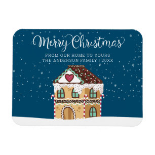 Merry Christmas Winter Scene Gingerbread House Magnet