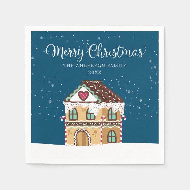 Merry Christmas Winter Scene Gingerbread House Napkin (Front)