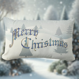Merry Christmas Winter Scene Lumbar Cushion