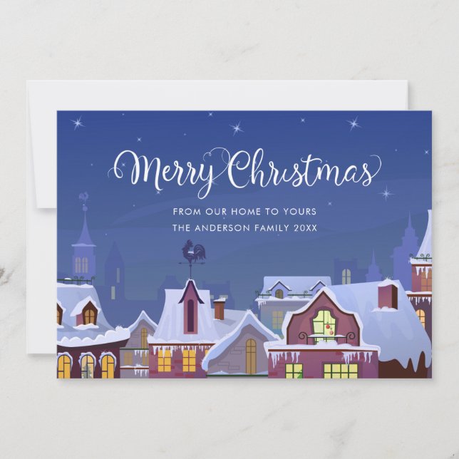Merry Christmas Winter Scene Rooftops Festive Holiday Card (Front)