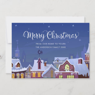 Merry Christmas Winter Scene Rooftops Festive Holiday Card