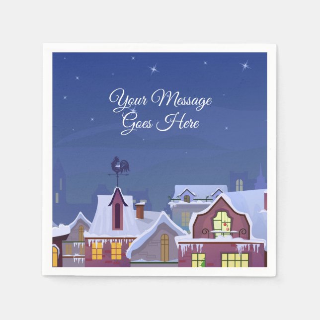 Merry Christmas Winter Scene Rooftops Napkin (Front)