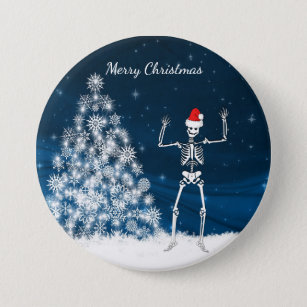"Merry Christmas" winter scene & skeleton 7.5 Cm Round Badge