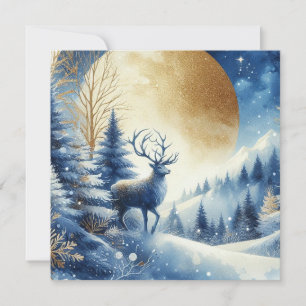 Merry Christmas & Winter scene with deer Holiday Card
