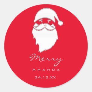 Merry Christmas Winter Silver Grey Red Santa Classic Round Sticker