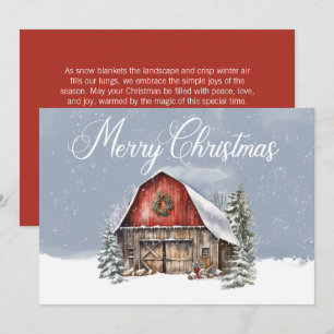 Merry Christmas Winter Snow Farm Barn Holiday Card