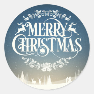 Merry Christmas Winter Snow Scene Classic Round Sticker