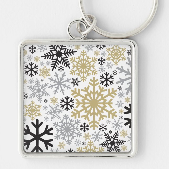 Merry Christmas Winter Snowflake Pattern Key Ring (Front)