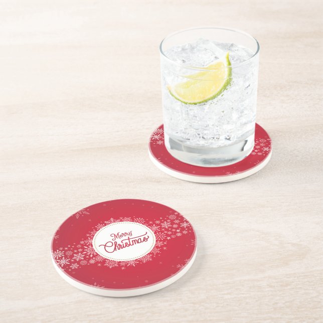 Merry Christmas Winter Snowflakes Red Festive Coaster (Side)