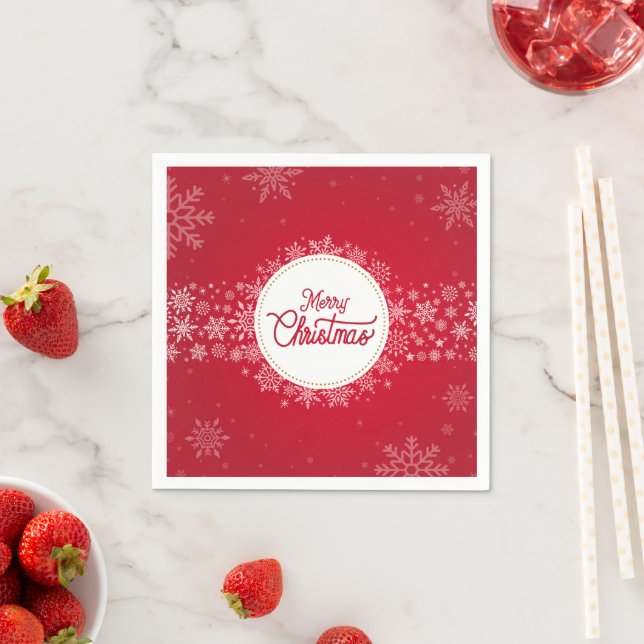 Merry Christmas Winter Snowflakes Red Festive Napkin (Insitu)