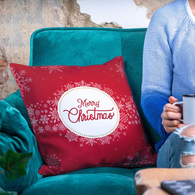 Merry Christmas Winter Snowflakes Red Holiday Cushion (Creator Uploaded)