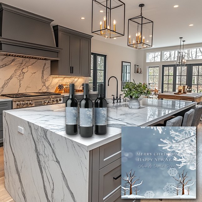 Merry Christmas Winter Snowflakes Trees   Wine Label (Creator Uploaded)