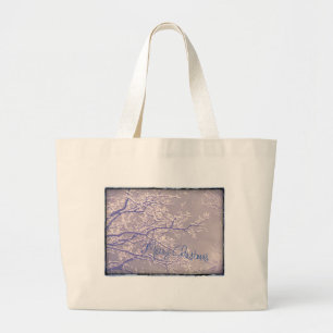 Merry Christmas Winter Tree Branches Large Tote Bag