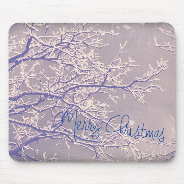 Merry Christmas Winter Tree Branches Mouse Pad (Front)