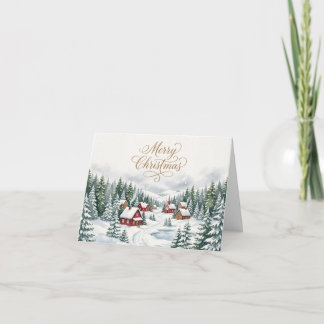Merry Christmas Winter Village Folded Greeting Holiday Card