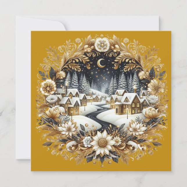 Merry Christmas & Winter village  Holiday Card (Front)