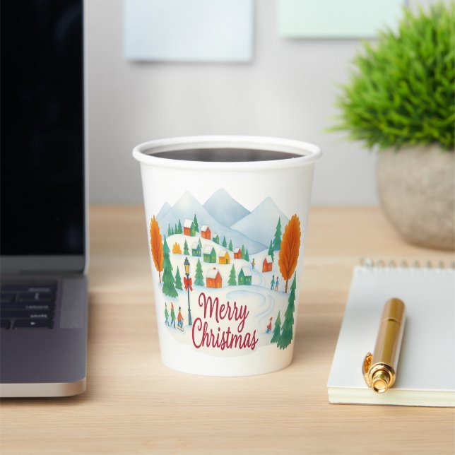 Merry Christmas  Winter Village Holiday Paper cup (Insitu)