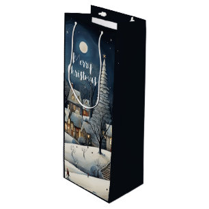 Merry Christmas Winter Village Wine Gift Bag
